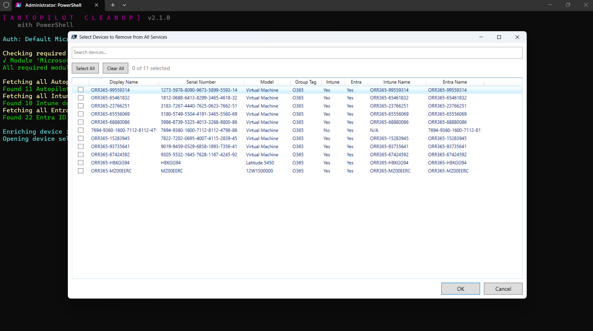 Device Selection Grid